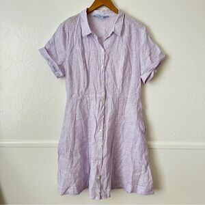 Hill House Laura Stripe Linen Purple White Dress Medium